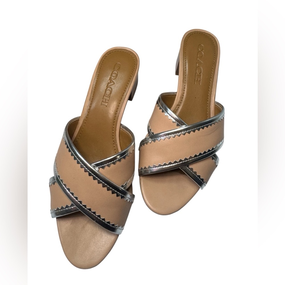 Coach Murielle Slide Sandals Women 6B Beechwood Silver Leather Low Heel Mule